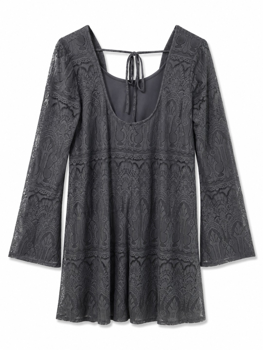 Altar'd State Charcoal Lace Open Back Bell Sleeve Dress Large Boho EUC - Picture 4 of 6